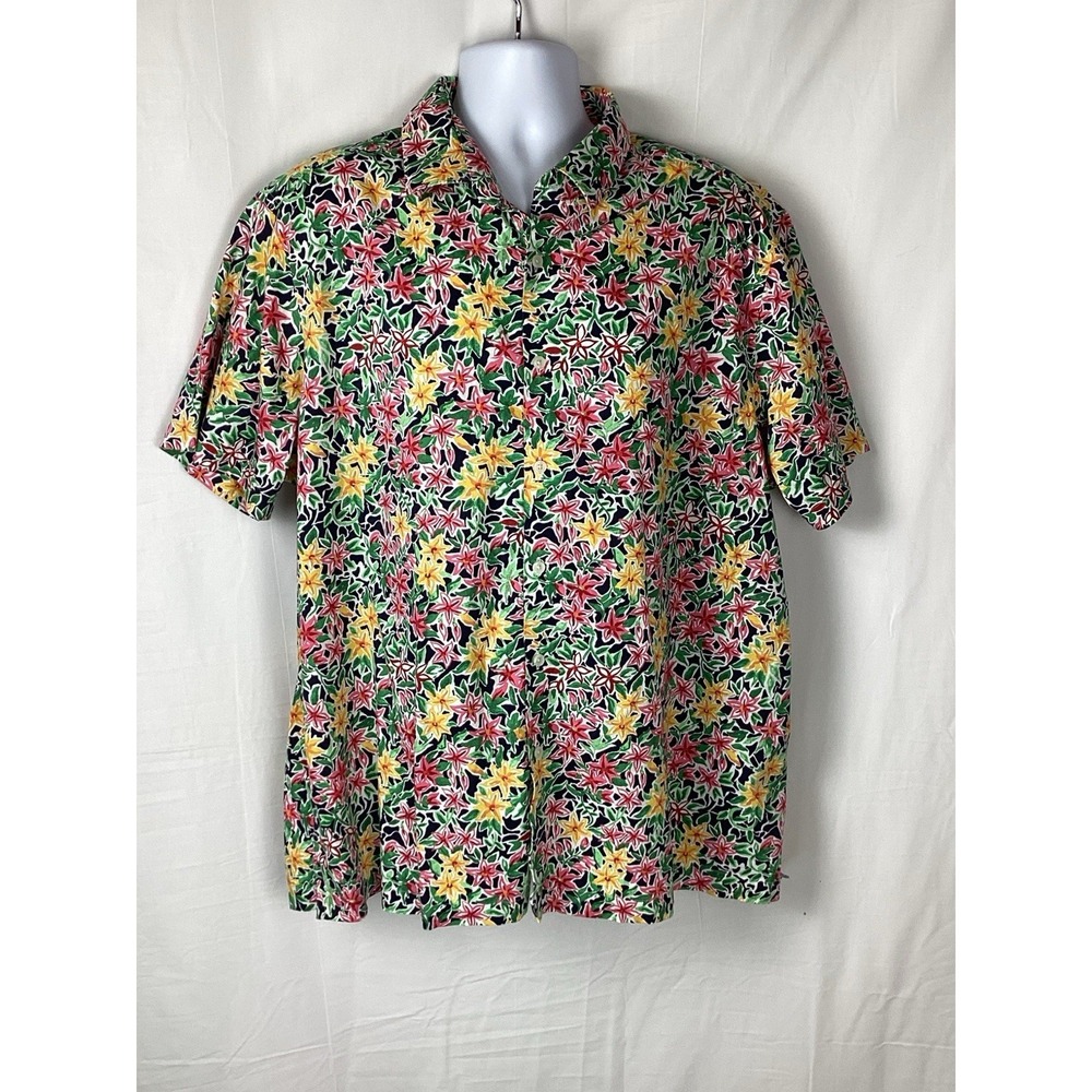 Hart Schaffner Marx Button Up Colorful Floral Short Sleeve Shirt Men's 2XL